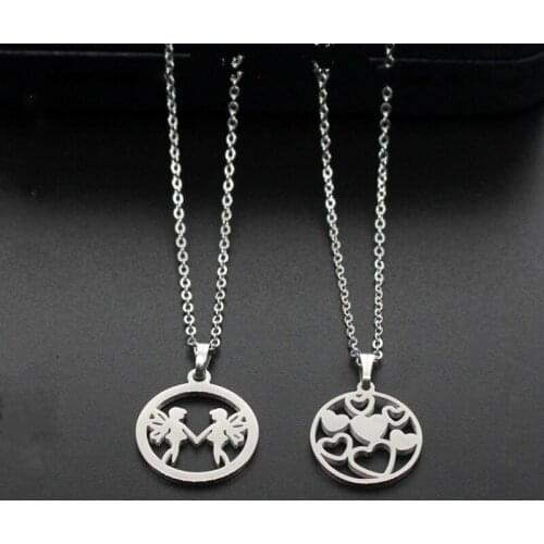 Hollowing Stainless Steel Necklace for Women Men Lovers Heart Angel Pendant Necklace Engagement for Women Jewelry