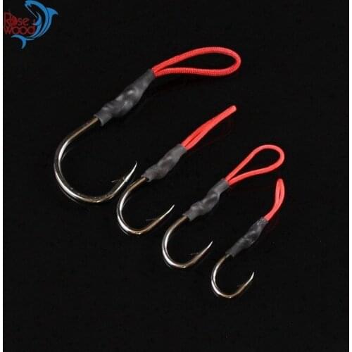 RoseWood 10pcs #1/0 #2/0 #3/0 #5/0 High Carbon Fish Hook Stainless Steel Jigging Fishing Hook With PE Line Assist Hooks