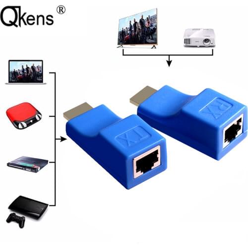 HDMI-compatible Extender Via RJ45 LAN Network Cable Extension 30m Over CAT5e CAT6 Ethernet Lead For Camera DVD Notebook PC To TV