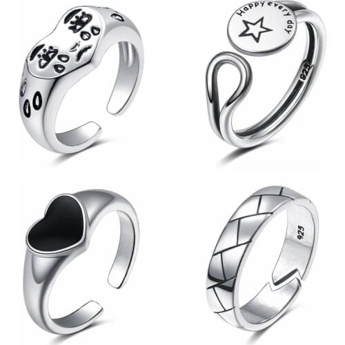 KISS WIFE Vintage Silver Color Metal Punk Letter Open Rings Design Finger Rings for Women men Party Fashion Jewelry 2021 Trend