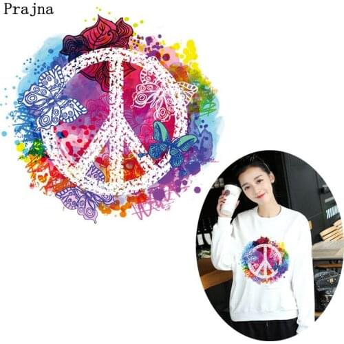 Prajna Love Peace Patch Iron On Transfers For Clothes Stripes Thermal Stickers Heat Transfer Vinyl Badges Applique DIY Decor