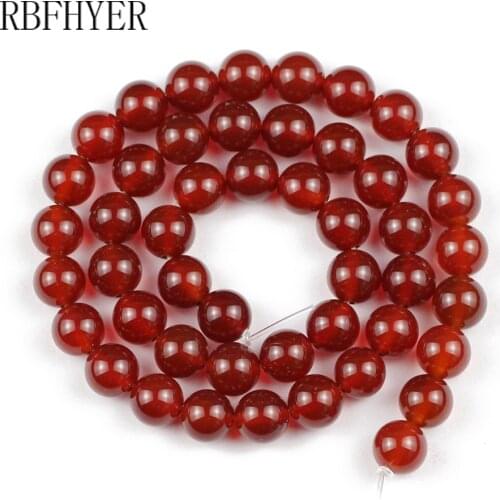 RBFHYER Natural Stone Red Agates Round Loose Beads 15" Strand 4 6 8 10 12MM Pick Size DIY Necklace Bracelet for jeweltry Making