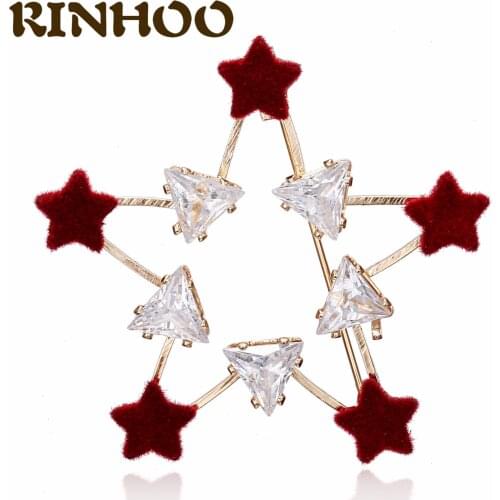 RINHOO New Design Red Flannel Five-pointed Star Brooches For Women Men Crystal Pentagram Pins Victory Day Badge Jewelry Gifts