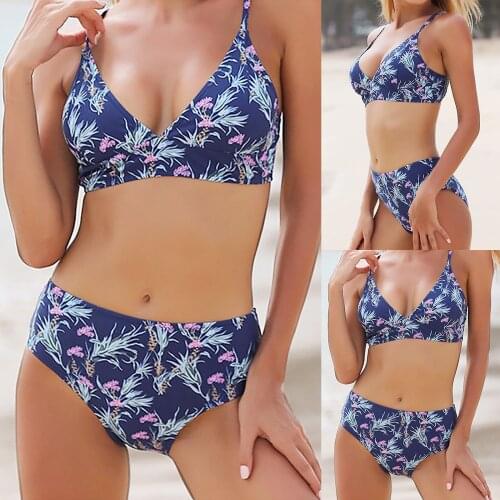 Sagace womens dark blue floral bikini beach swimsuit summer swimsuit high thin split womens bikini beach bathing suit