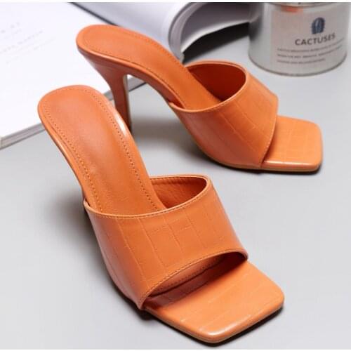Summer Serpentine Women Mules Design slippers Sandals Square sole slides High heel 9CM Women shoes Summer Woman 35-42