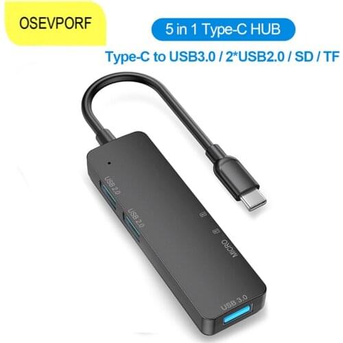 Type C to USB 3.0 2.0 SD TF Card Slot HUB for PC Computer Mouse 5 in 1 Type-C Docking Station Multi Splitter Adapter Support OTG