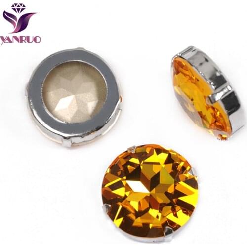 YANRUO 1201 Round Light Topaz 27mm Big Size Stones Rhinestones Fancy Crafts Art Jewelry Handwork