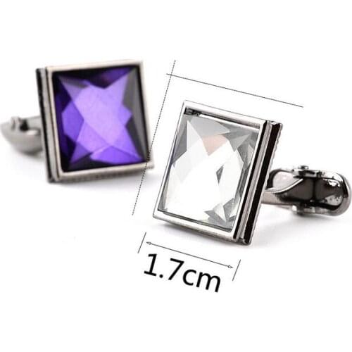 One pair popualr square alloy/copper purple/white crystal stone womens shirt cufflink xyc239