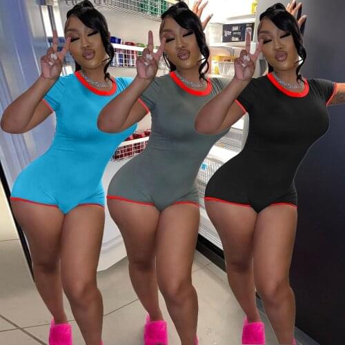 Echoine Summer Short Sleeve Zipper Playsuit Female Sexy Skinny Sporty Active Yoga Rompers Jumpsuits Casual Fitness Activewear