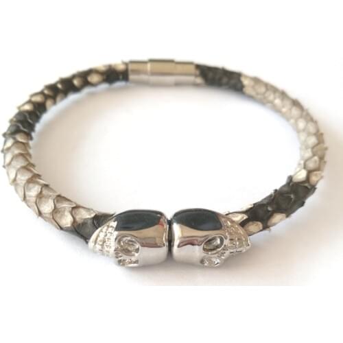 10pcs) 5mm Python Red Leather Gold Stainless Steel Twin North Skull Northskull Magnet Buckle Bracelet Bangle for Gift Watch