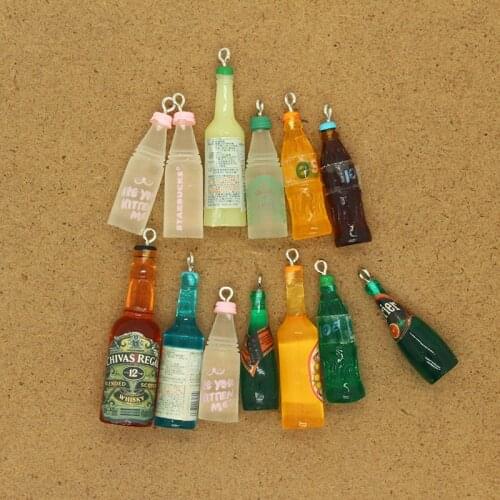 10pcs Random Wine Bottle Resin Food Charms DIY Funny Phone Keychains Necklace Pendant Decor Summer Jewelry Accessory Making