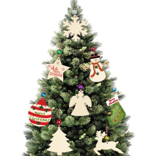 10PCS 8CM Wooden Christmas Tree Ornaments Unfinished Wooden Hanging Ornament Wood Slices for DIY Crafts Xmas Embellishments