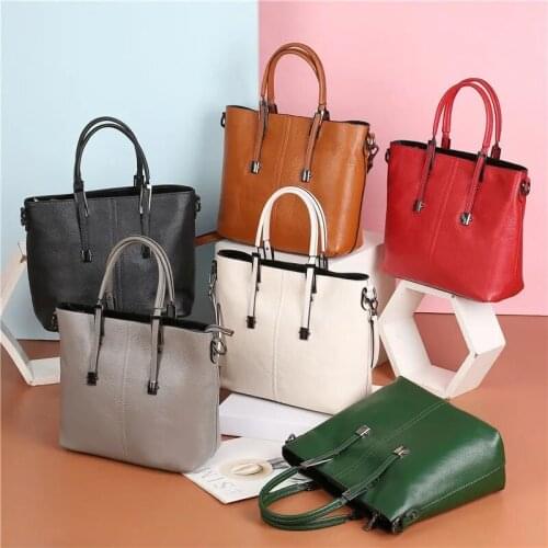 2021Genuine Advanced Leather Hand Bag Womens Handbag Large Boston Bag All-match Female Shoulder Bag Luxury Casual Tote Bags