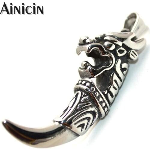 20x50mm Big Size Dragon Teeth Stainless Steel Pendants for Mens Punk Jewelry