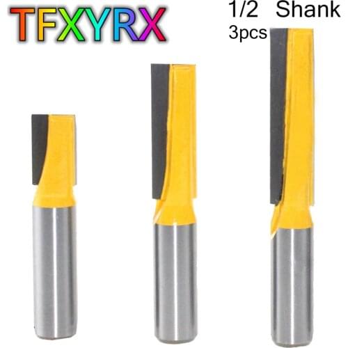3pcs 1/2 Inch Shank Extra Long Straight Router Bit Set Woodworking Flush Trim Milling Cutters for Wood