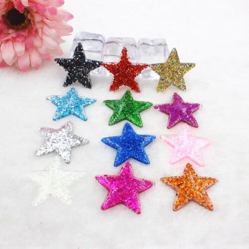 50pcs/lot flat back resin star with glitter mix colors DIY resin cabochons accessories 38mm