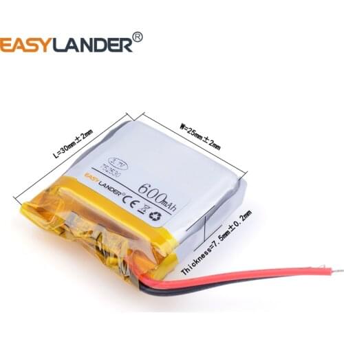 752530 lithium polymer battery 3.7V 600MAH For Bluetooth Headset 3D glasses Smart watch Sports bracelet MP3 MP4 DVR