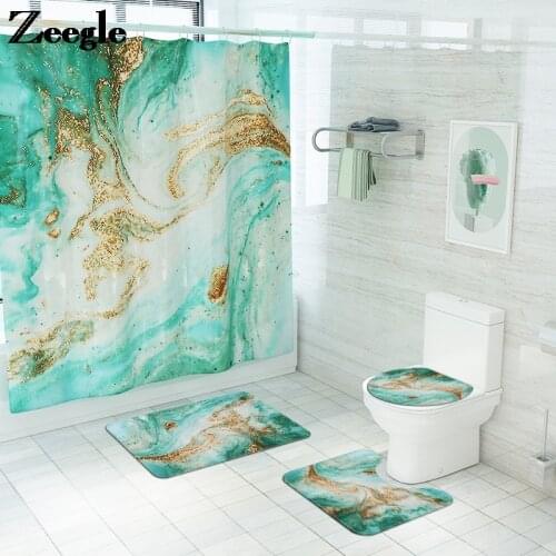 Abstract Bathroom Mat and Shower Curtain Set Home Decoration U-Shaped Toilet Rug Microfiber Toilet Carpet Toilet Seat Cover Mat