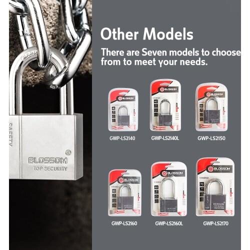 BLOSSOM Rectangle Padlock A3 Iron Steel Hardened Chrome Plated Key Lock for Door Heavy Duty 40mm 50mm 60mm 70mm