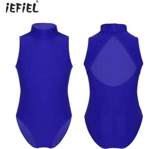Kids Girls Sleeveless Swimsuit Ballet Dress Mock Neck Cutout Back Ballerina Ballet Costume Dance Gymnastics Leotard Beachwear