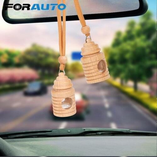 FORAUTO 4ml Air Freshener Bottle Car Perfume Empty Bottle Wood Hanging Glass Empty Bottle Perfume Pendant for Essential Oils
