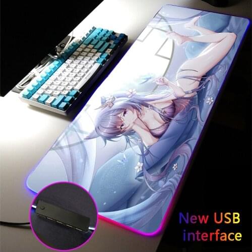 Customized RGB AnimeGirl Mouse Pad USB Hub MousePad Four USB Docking Dock Typec Interface Multi-interface Genshin Impact DeskMat