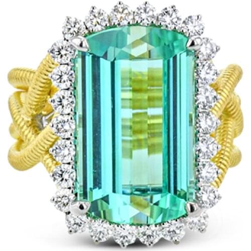 Trendy Gold Color Green Geometric Zircon Ring for Women Engagement Party Wedding Rings Hand Jewelry Accessories Size 6-10