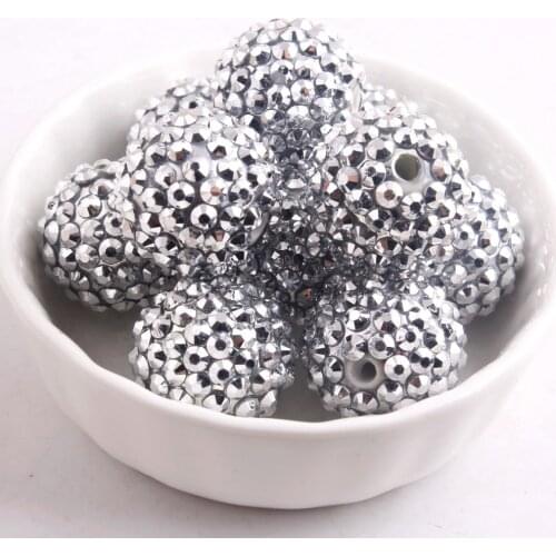 Kwoi vita Silver color Wholesales AAA Quality 20mm Chunky 100pcs/lot Resin Rhinestone Ball beads for Kids Girl Jewelry