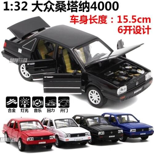1:32 high simulation Volkswagen Santana 4000 model toy alloy light music pull back six open doors model for children gifts