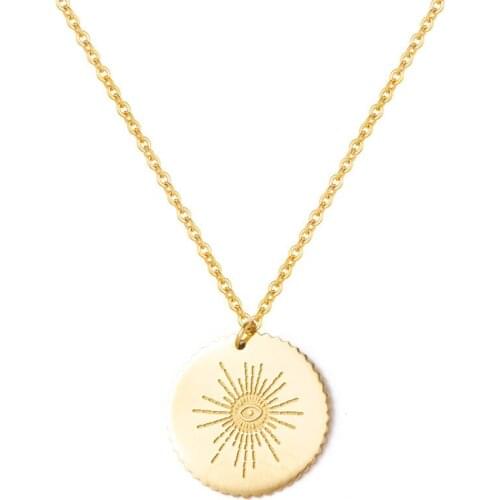 Trendy Coin Stainless Steel Pendant Necklace For Women Round Gold Color Necklace Fashion Jewelry Collier Femme 2021 Party Gift