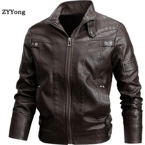 2020 New Arrive Mens Plus Velvet Stand Collar Leather Jacket Men Coats Brand PU Outerwear Mens Leather Jackets Faux Fur Male