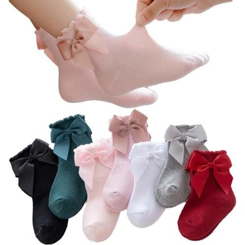 Korean Style Baby Girls Socks Princess Ribbon Bowknot Socks Fashion Lovely Toddlers Kids Knitted Ankle Sports Sock skarpety