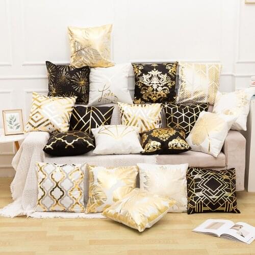 New 2020 Modern Minimalist Golden Pattern Geometric Sofa Cushion Pillow Pillowcase Polyester 45*45 Throw Pillow Home Decor