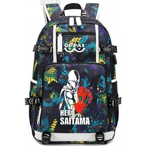 New student schoolbag Fashion Printing laptop bag Men Travel bags USB One Punch Man Saitama Oxford Backpack