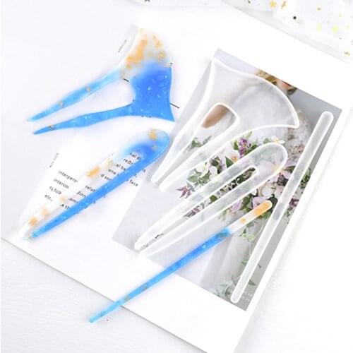Transparent Hairpin Epoxy Resin Molds Hair Stick Silicone Mold Headdress Hair Pin Casting Mould DIY Craft Jewelry Making Tools