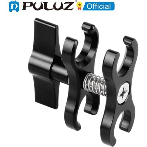 PULUZ Dual Ball Clamp Open Hole Diving Camera Bracket CNC Aluminum Spring Flashlight Clamp for Underwater Photography System