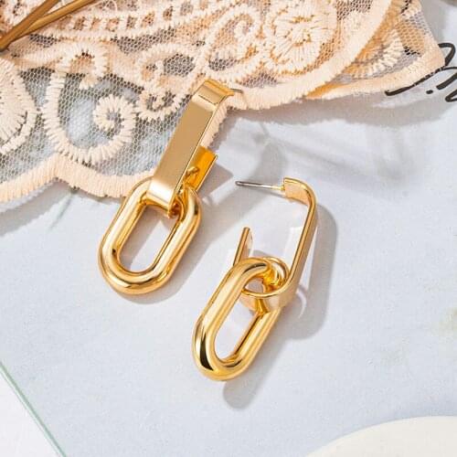 2021 Statement Korean Geometric Lock Clip Earrings For Women Trendy Punk Small Gold Color Round Hole Earrings Party Jewelry