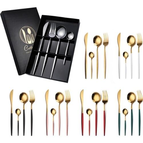 4pcs/set Western Cutlery Tableware Stainless Steel Dinnerware Black Spoon Fork Knife Dinner Set Western Kitchen Dinnerware