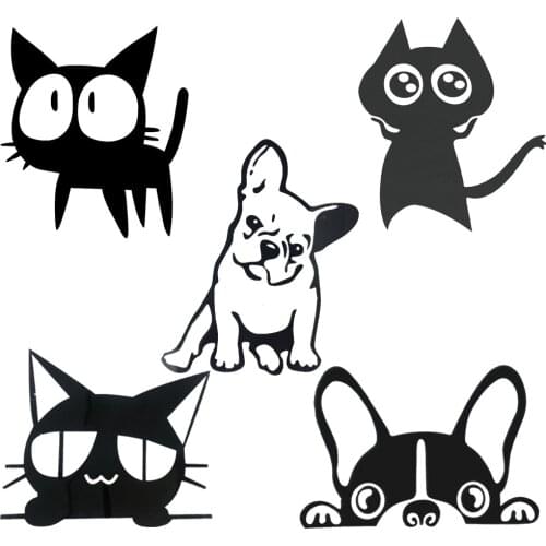 Cute Dog and Cat Reflective Car sticker French Bulldog vinyl sticker Waterproof Auto Window Decoration Decal Car Accessories