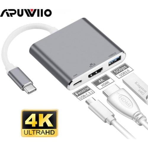 Type C To HDMI 3 in 1 USB C 3.1 Hub USB 3.0 Data Transmission PD Charging Adapter Converter for MacBook Pro/Air 2021 Huawei