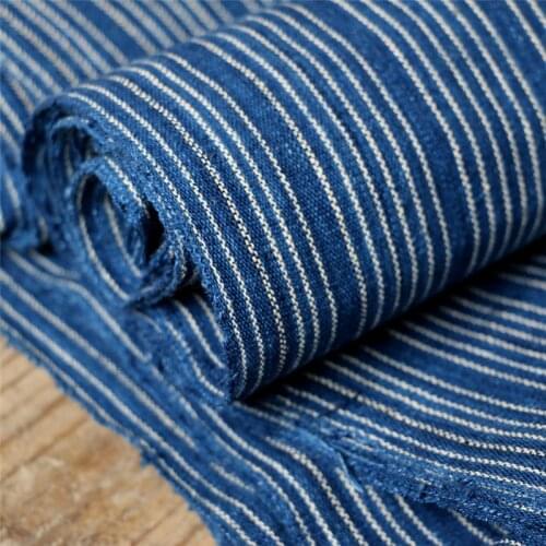 PVDF10 Indigo Plants Dyed Stripes Cotton Fabrics Bedding/Clothings/Sashiko/Patchwork/Decoration/Door Curtain Blue Cotton Fabrics