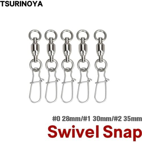 TSURINOYA 5PCS Ball Bearing Fishing Swivels Snap 0# 1# 2# Stainless Steel High Speed Rolling Connector Lure Spoon Accessories