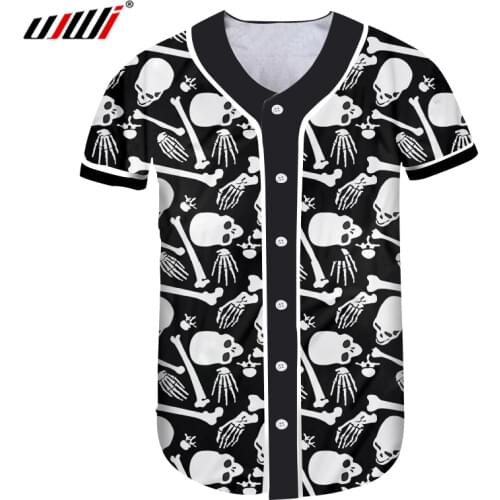 UJWI Street Clothing 3D Printed Man Tshirt Skeleton And Skull Punk Rock Mens Spandex Baseball Shirt Wholesale Big Size 6XL