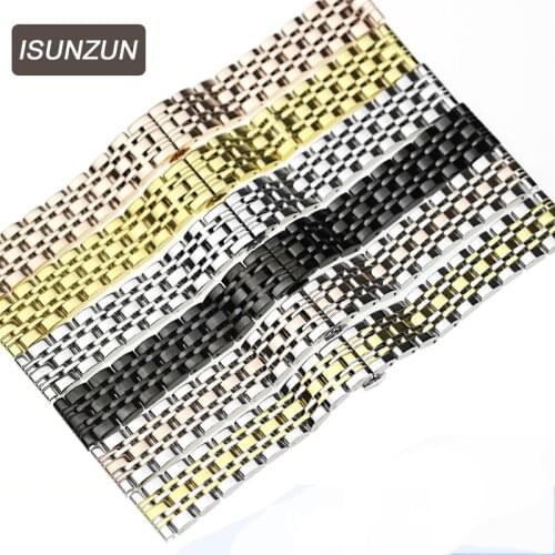 Universal Stainless Steel Watchband Rose Gold Steel Watch Chain Butterfly Buckle Watch Strap for Mechanical Watch Unisex