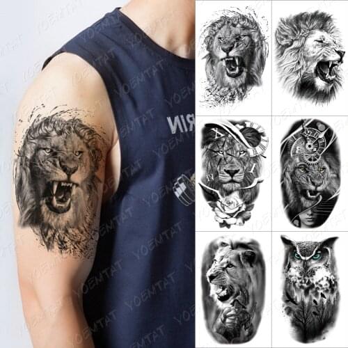 Temporary Tattoo Sticker For Men Women Lion Owl Tiger Flash Tatto Waterproof Fake Henna Wolf Wild Animal Body Art Arm Tatoo