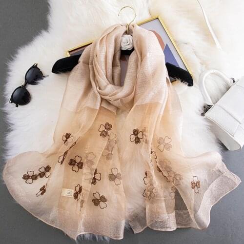 High Quality Silk Scarf Wool Pashmina 2021 Women Shawls Wraps Floral Embroidery Winter Scarves Bandana Foulard Echarpe hijab