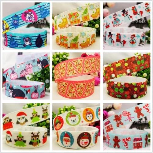 YJHSMY XW61718,9style 22/25mm 5yard/lot Christmas series Printed grosgrain ribbon,DIY handmade materials,accessories,wedding