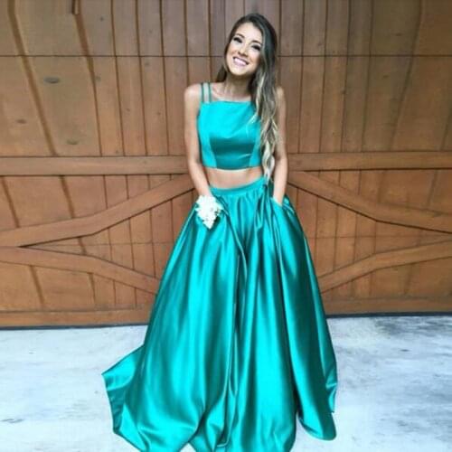 Green Formal Evening Gown Satin A Line Two Piece Set Vestidos de Festa Floor Length Dress for Wedding Party