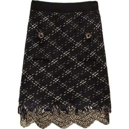 Black Lace Stitch Knitted Female Plus Large Size Korean Oversized Vintage WomenS Skirts Autumn Clothes Lady Trendy 2020 D0436