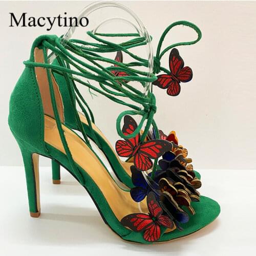 Color butterfly decoration strap combination high heels summer ladies stiletto high heels fashion party high heels